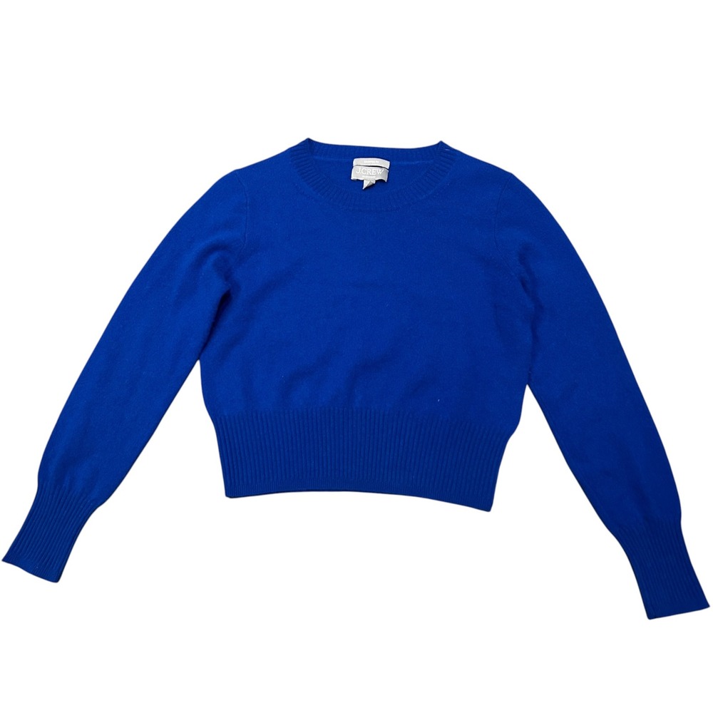 J.Crew Cashmere Cropped Fit Crewneck Sweater Royal Blue XS Long Sleeve Ribbed